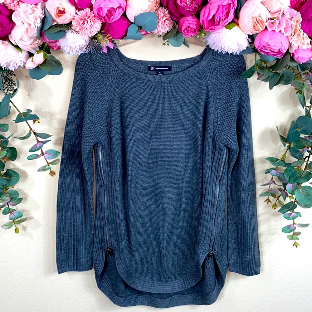 •inc• THICK gray {scoop hem} Sweater w [full length side zip detail] PL